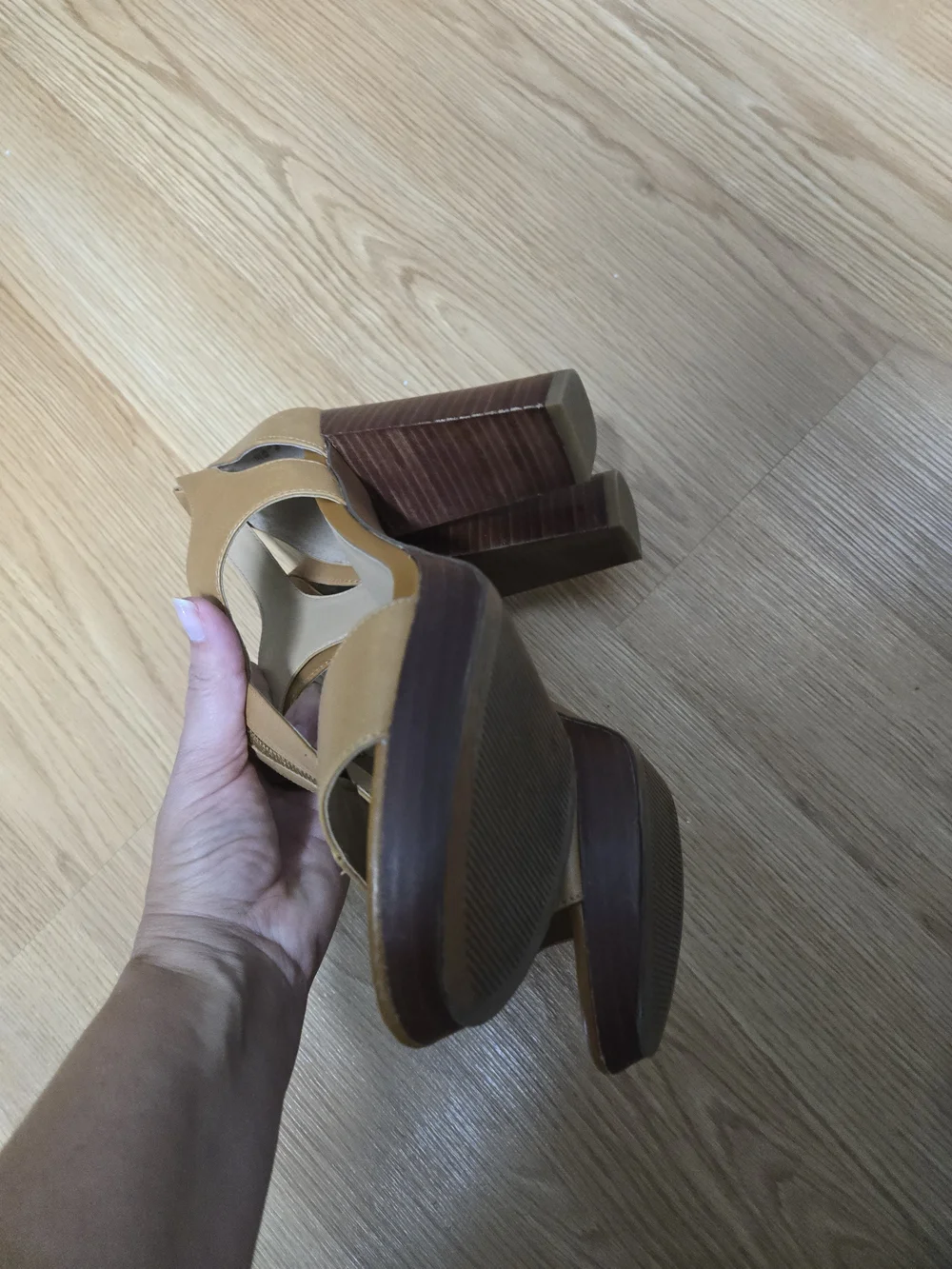 Franco Sarto Women's Tan Platform Sandals with Gold Zipper Accent